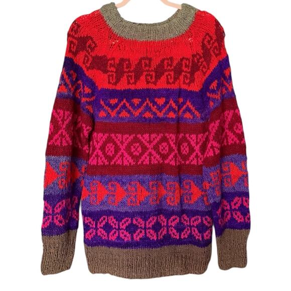 Vintage Hand Made Wool Kit Fair Isle Sweater Women's M Condor Imports Bolivia - Picture 2 of 3